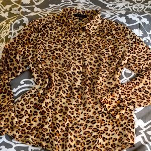 Guess button down shirt cheetah print semi sheer medium